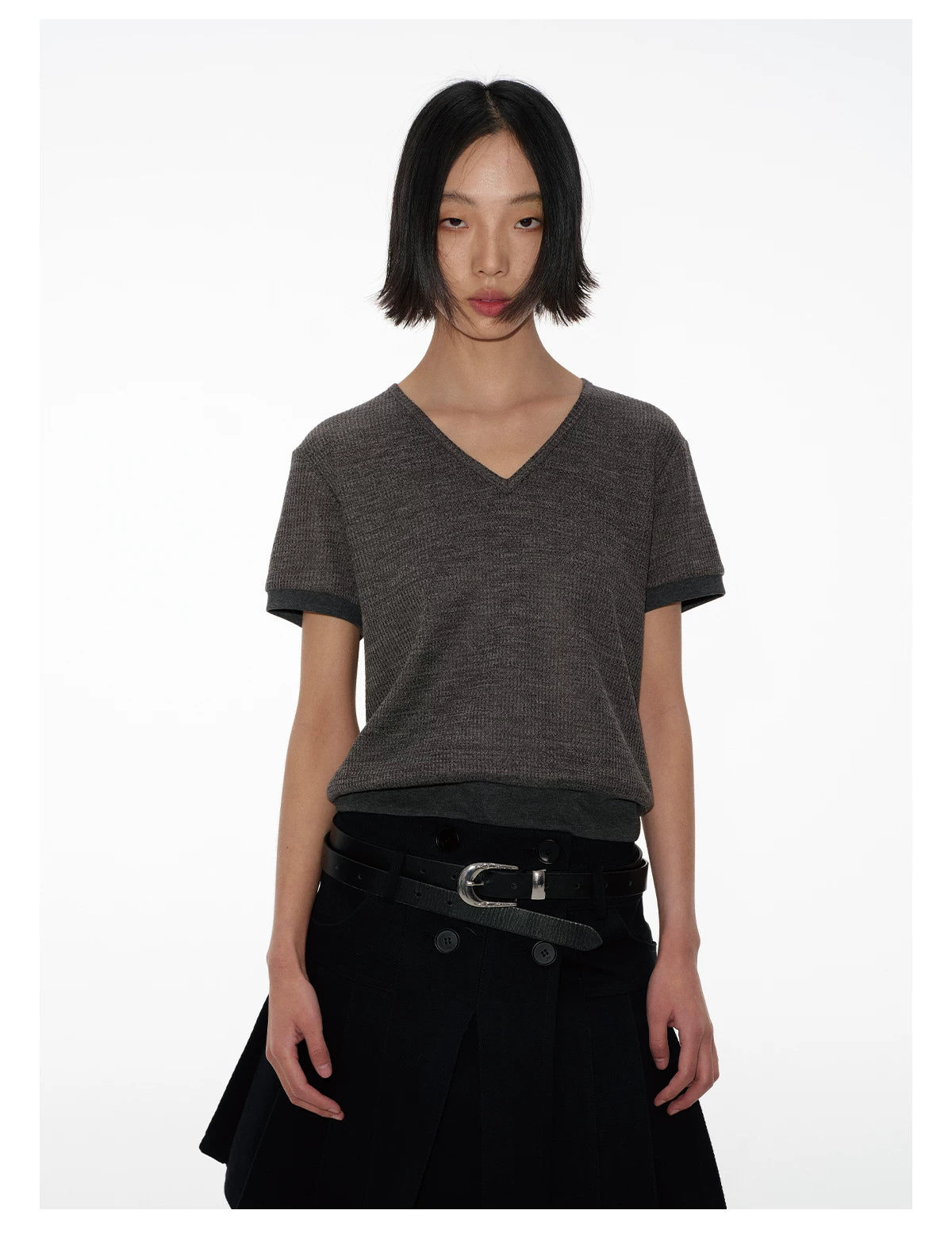 Patterned Short Sleeve V Neck Tee