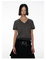 Patterned Short Sleeve V Neck Tee