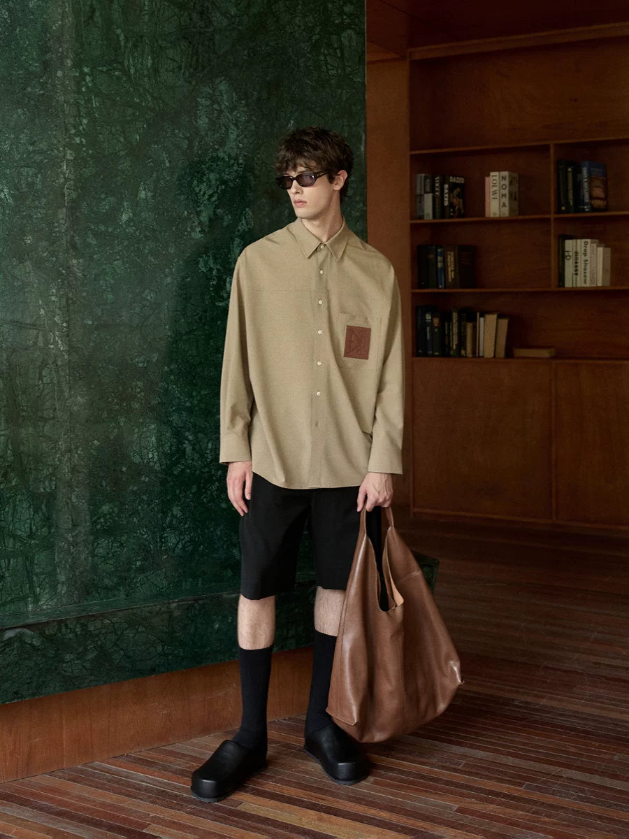 Relaxed Fit Leather Patch Pocket Shirt