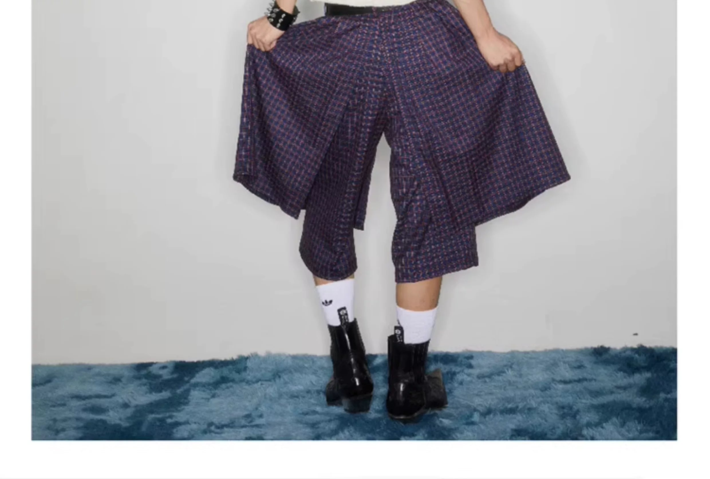 Y2K Plaid Buckle Wide Leg Skort