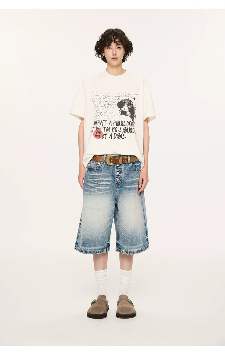 Whisker Wash Button Denim Shorts