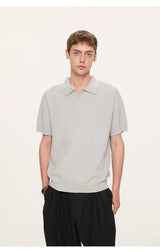 Wheat Jacquard V-Neck Knit Polo Tee