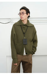 Men's High Neck Wool Cardigan