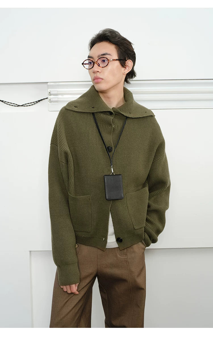 Men's High Neck Wool Cardigan