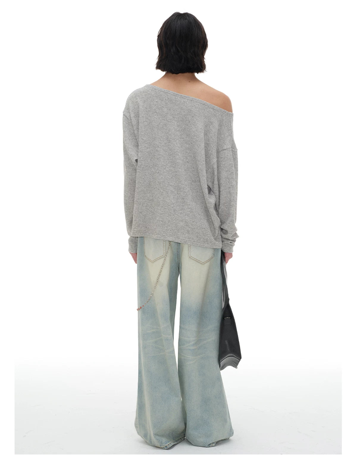 Ribbed Boat Neck Long Sleeve Tops