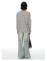 Ribbed Boat Neck Long Sleeve Tops