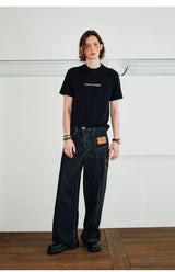 Men's Color-block Loose Raw Denim Jeans