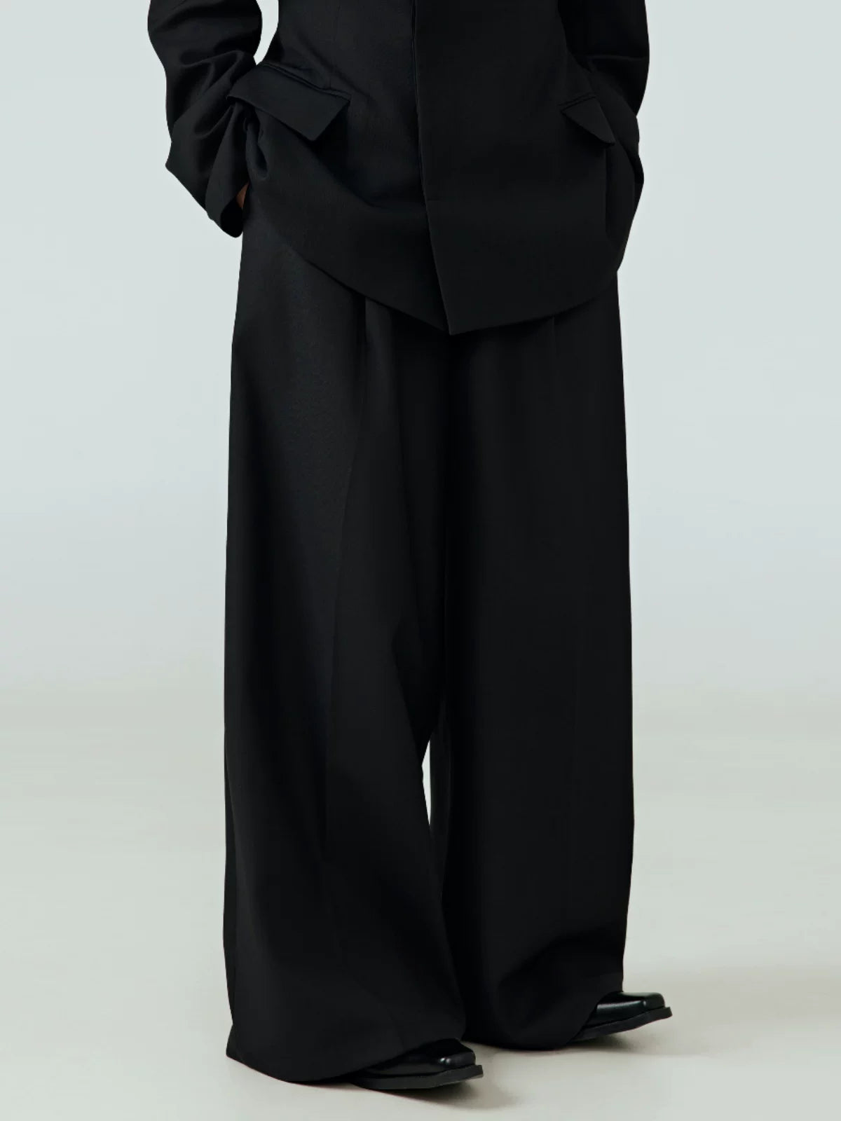Black Draped Wide Leg Casual Pants
