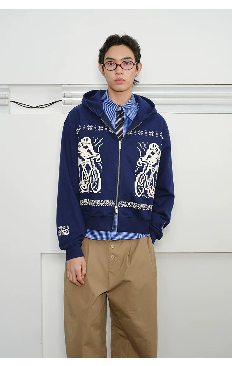 Fair Isle Print Zip Hoodie