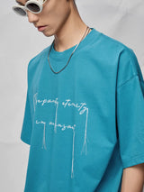 Cotton Blend Embroidered Fringe Tee