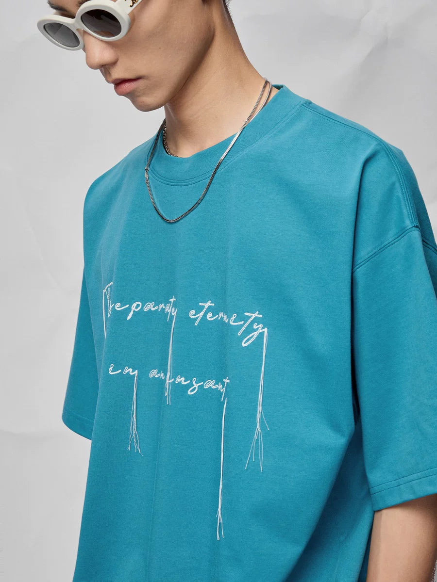 Cotton Blend Embroidered Fringe Tee