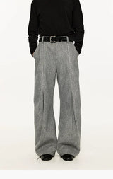 Men's Embroidered Curved Pleated Woolen Pants