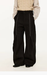 Men's Embroidered Curved Pleated Woolen Pants