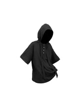 Detachable Hooded Distressed Knit Henley Tee