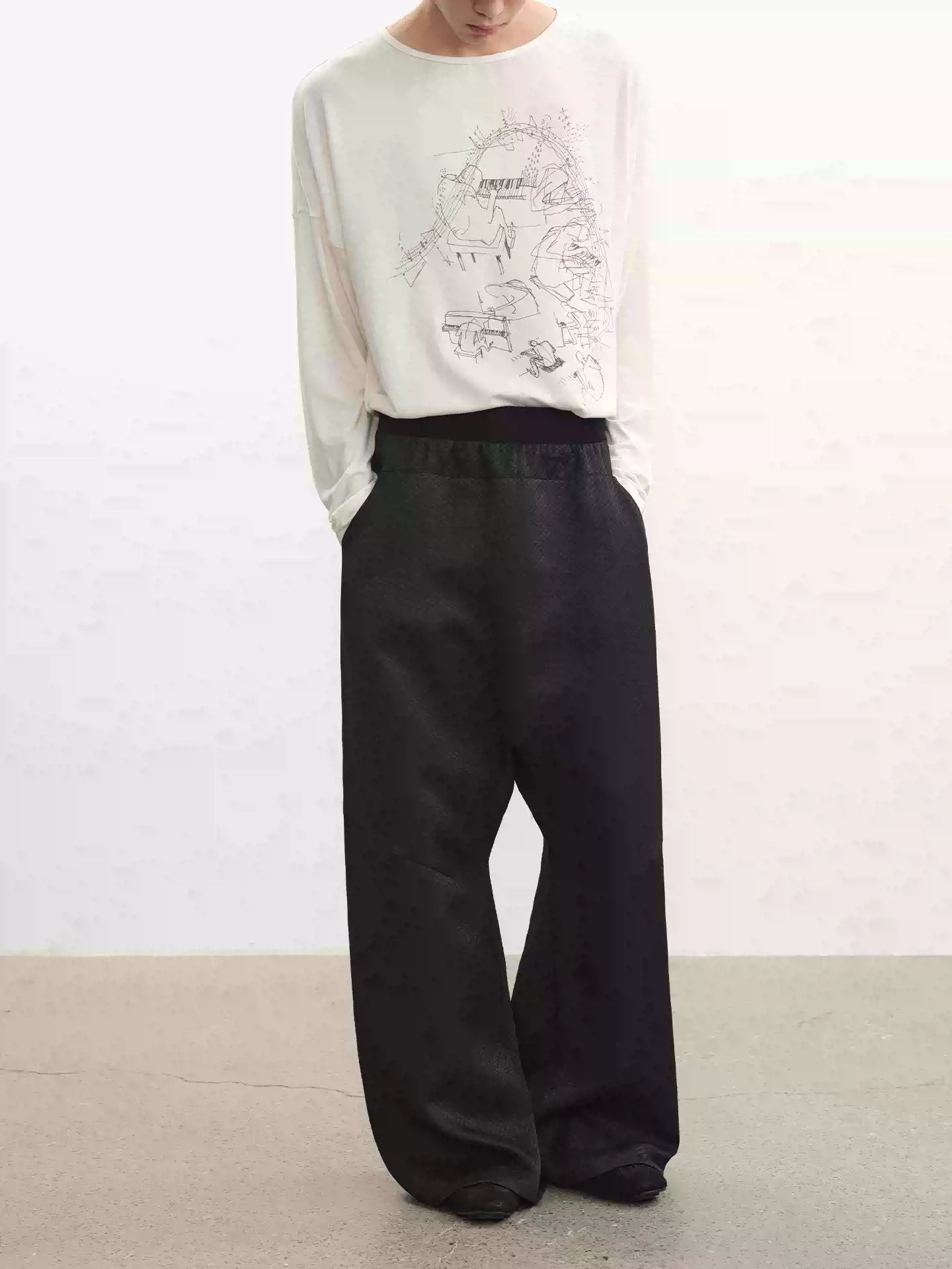 Piano Print Long Sleeve Top