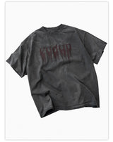 Loose Washed Dark Gray Printed Tee