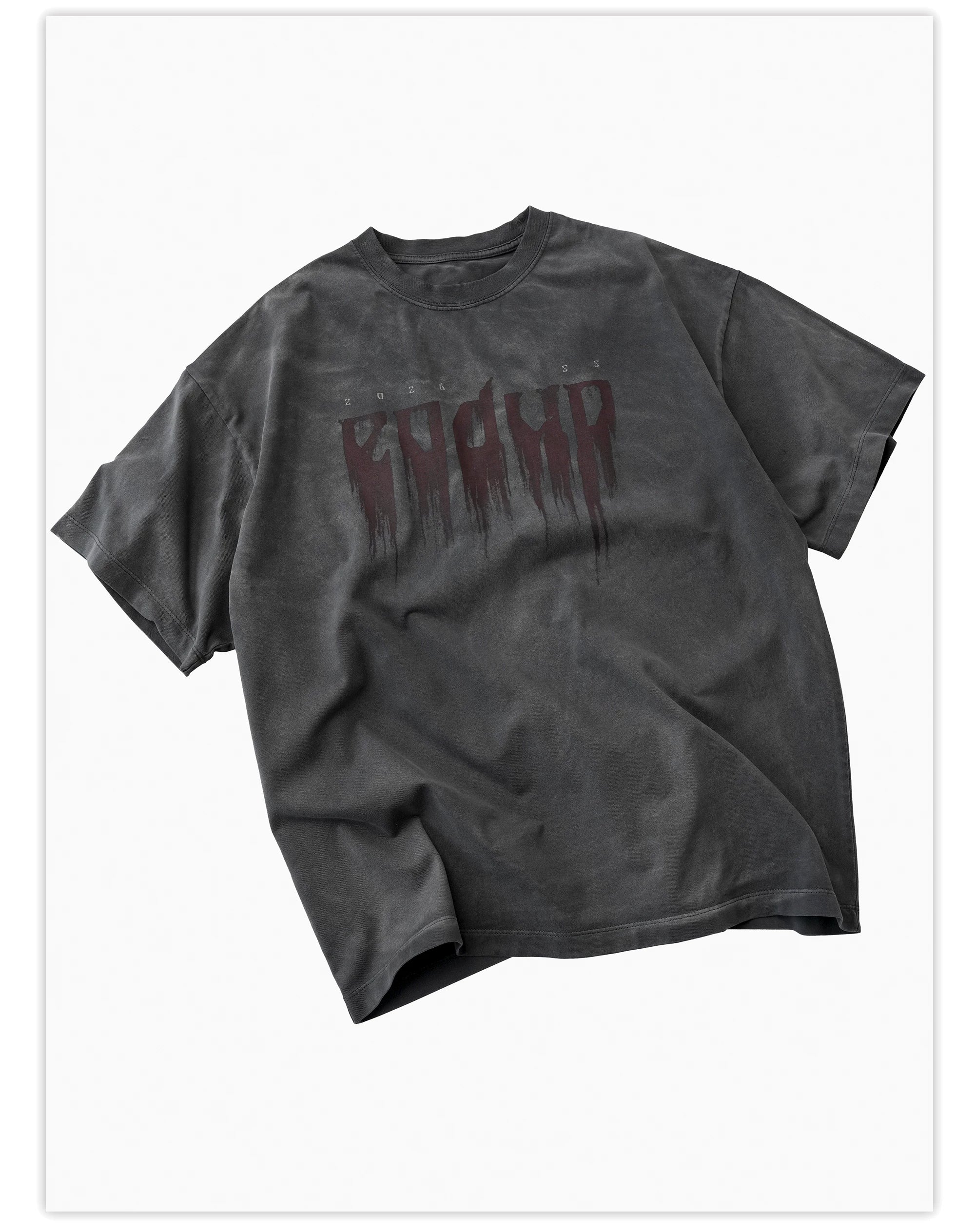 Loose Washed Dark Gray Printed Tee