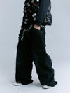 Black Distressed Knee Multi-Pocket Cargo Pants