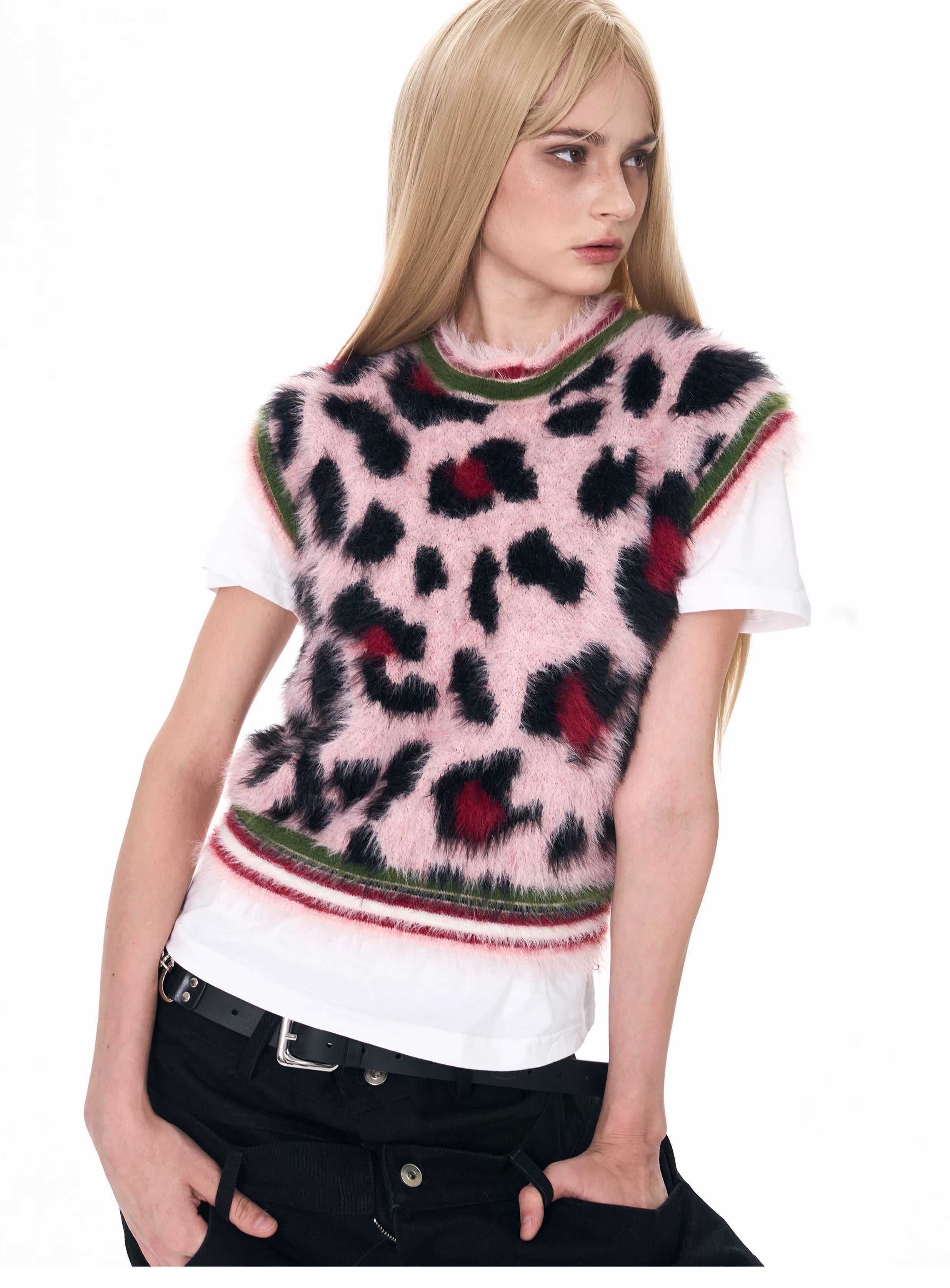 Men's Pink Leopard Print Fuzzy Vest