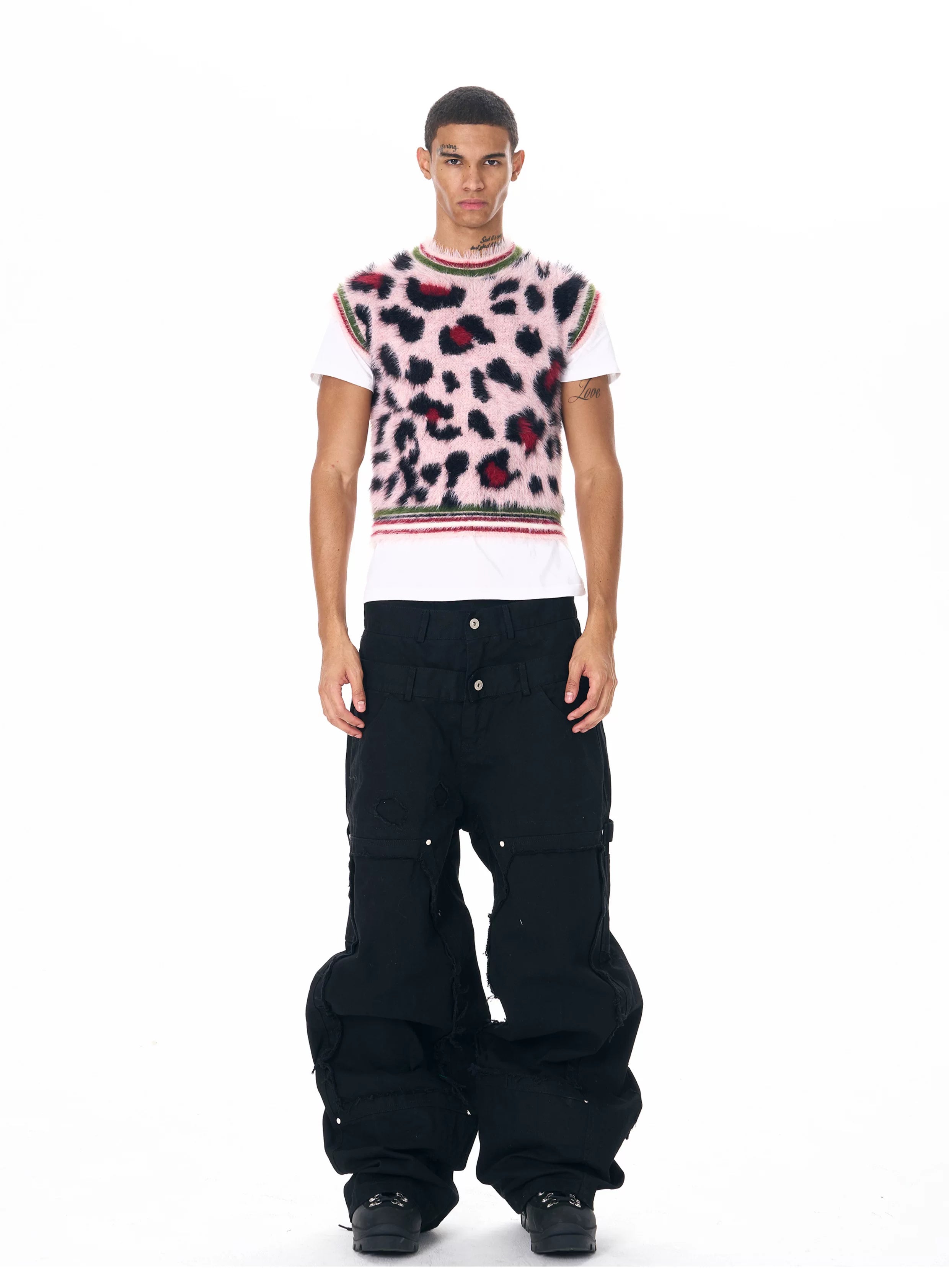 Men's Pink Leopard Print Fuzzy Vest