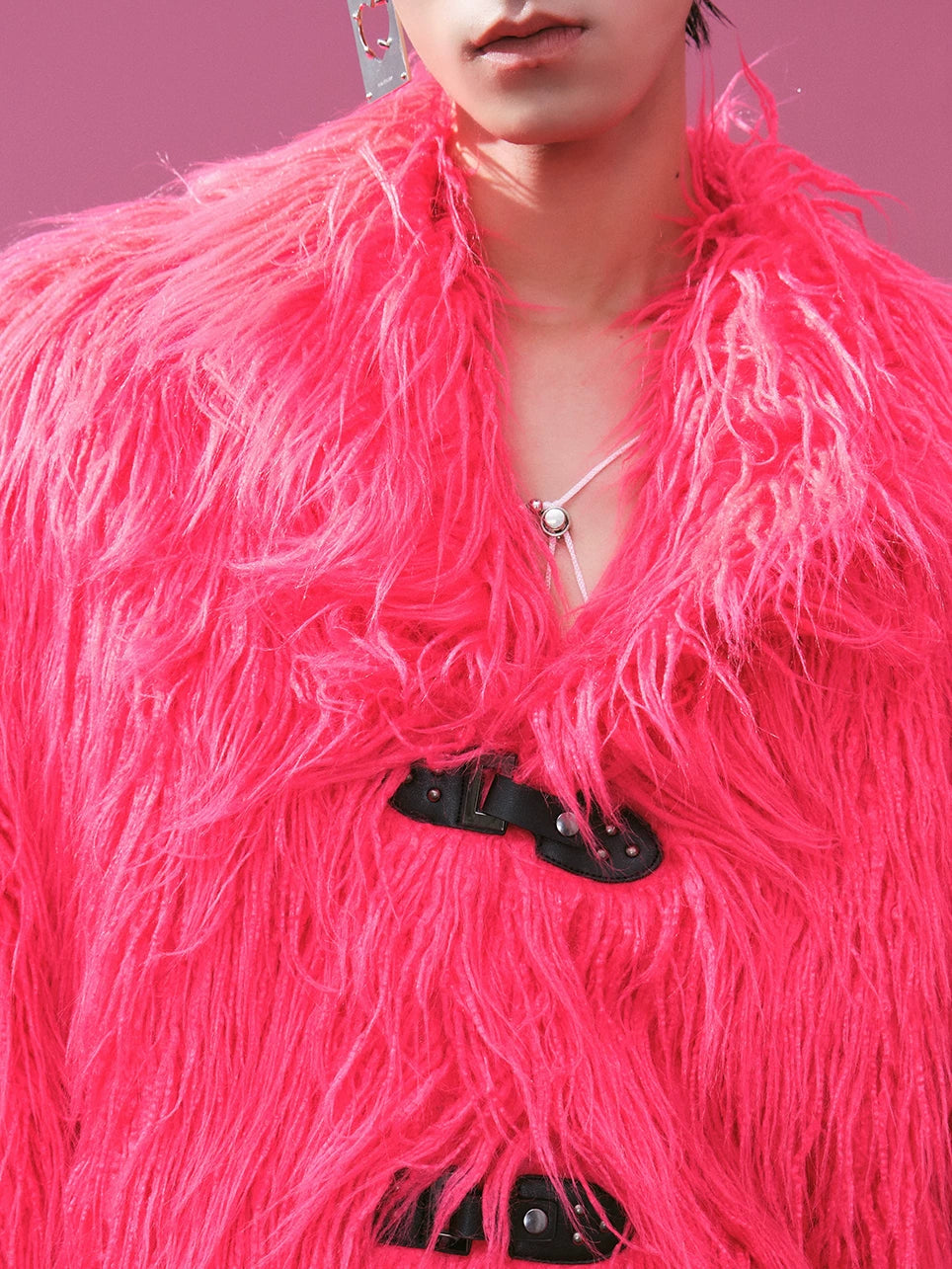 Vintage Y2K Fuzzy Leather Button Coat