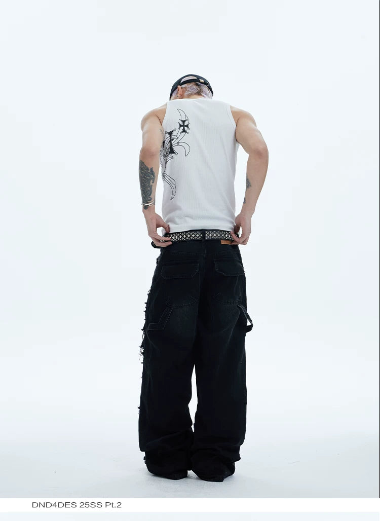 Washed Distressed Baggy Carpenter Jeans