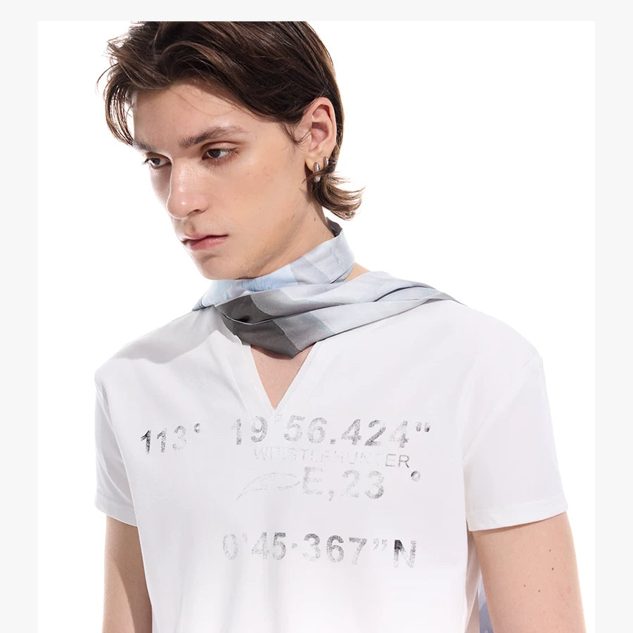 Distressed Print Slim Fit V-Neck Tee