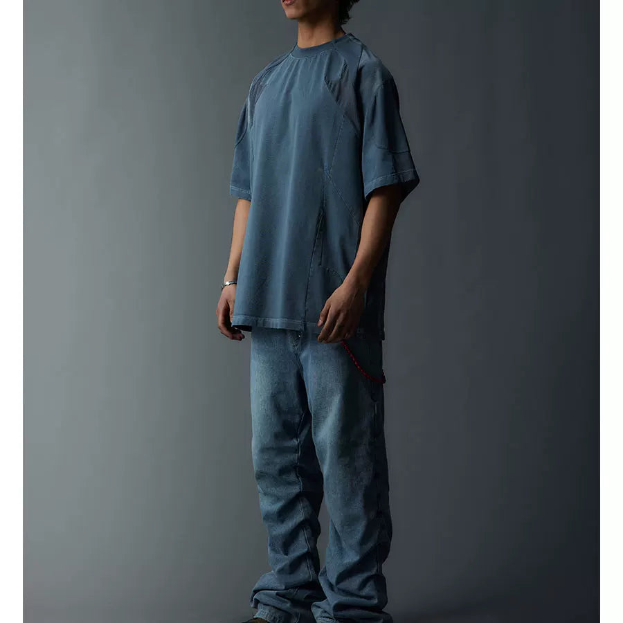 Two-Tone Washed Mesh Patchwork Tee