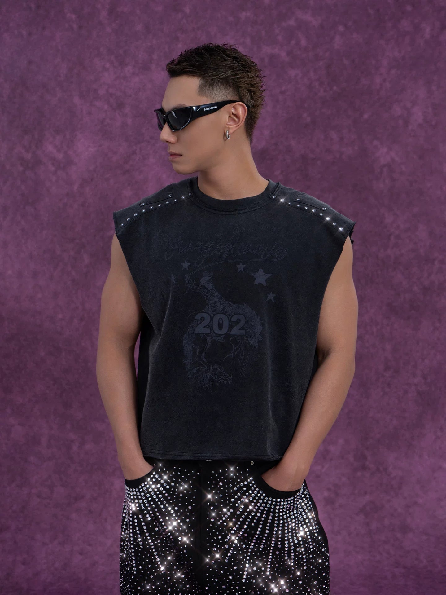Men's Gray Rivet Print Tank Tops