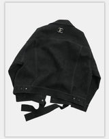 Oversized Raglan Suede Ribbon Jacket