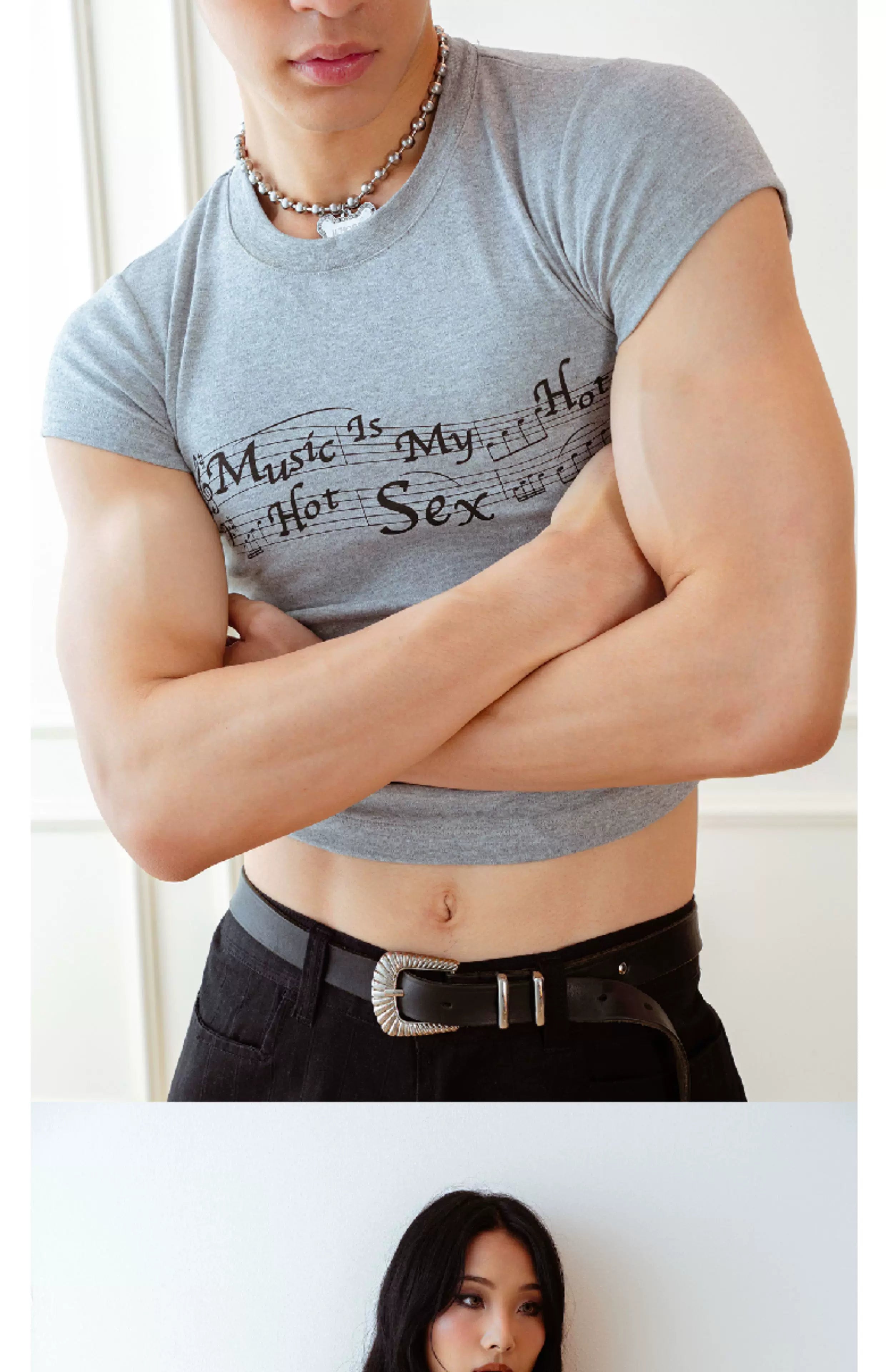 Music Printed Crop Slim Stretch Tee