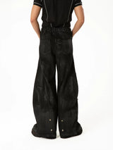 Men's Loose Distressed Black Curved Jeans