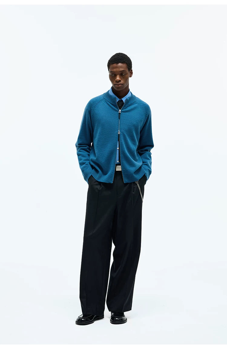 Merino Wool Cashmere Zip Crew Cardigan