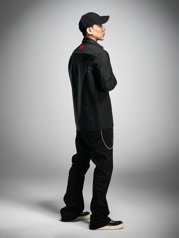 Long Sleeve Ribbed Point Collar Shirt