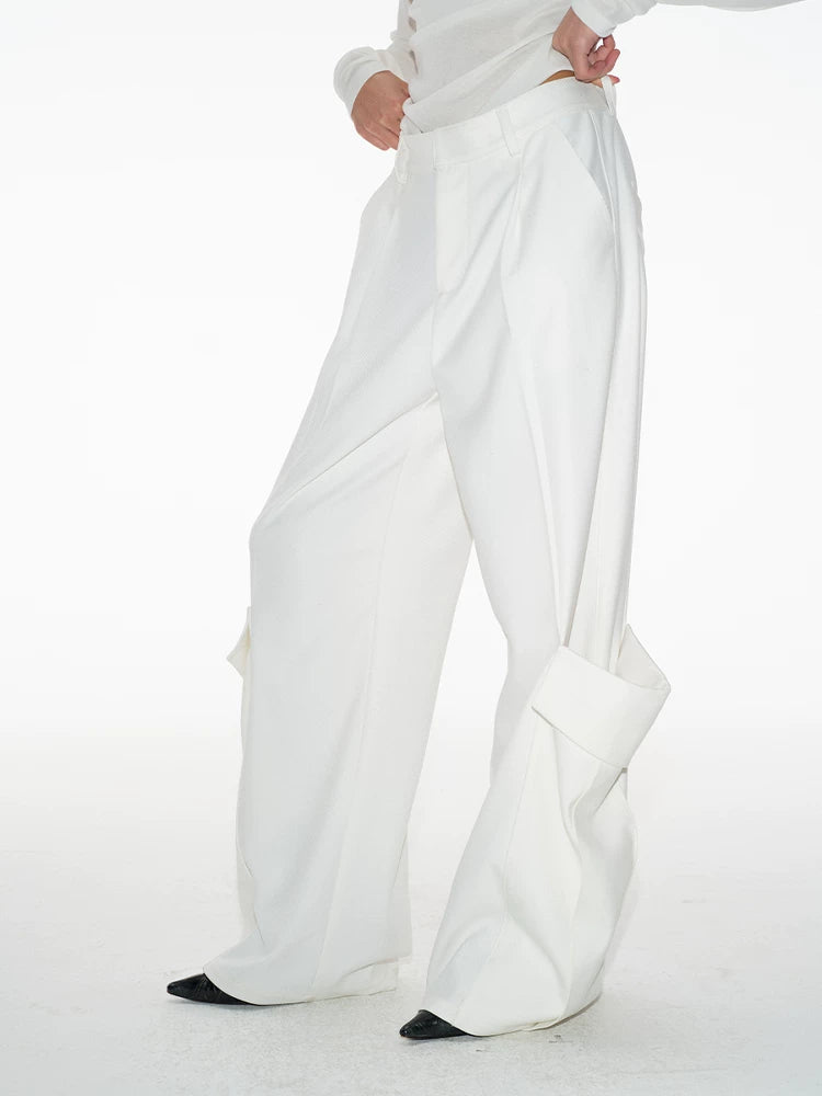 Dual Pocket Pleated Straight Flared Pants