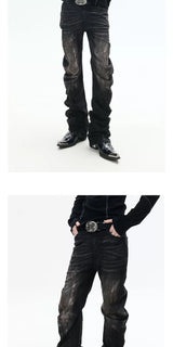 Distressed Washed Slim Curved Jeans