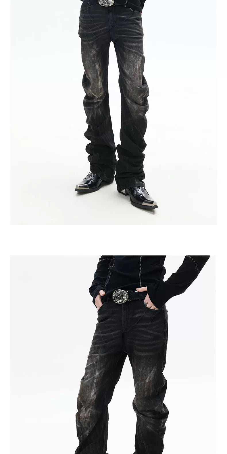 Distressed Washed Slim Curved Jeans