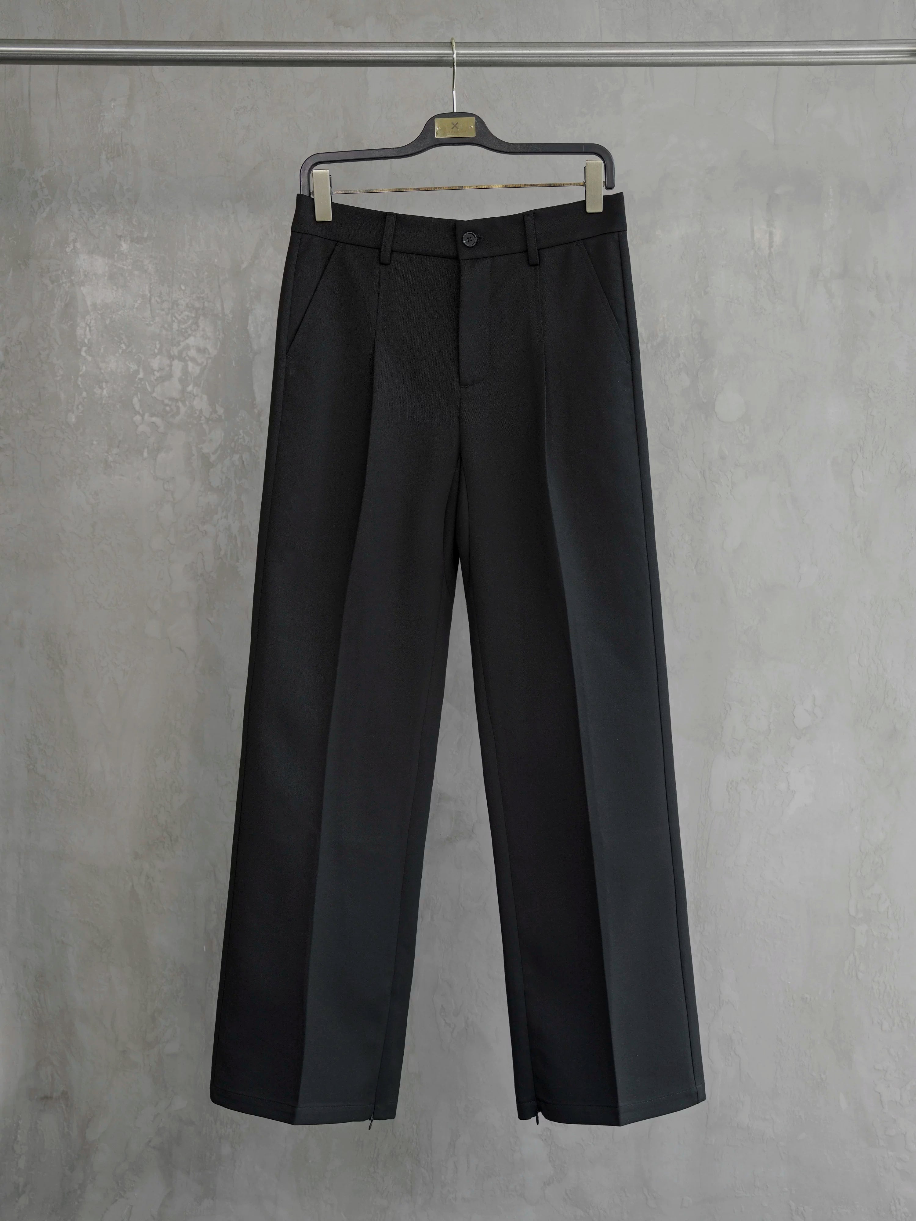 Wrinkle-Resistant Wool Straight Leg Slit Pants