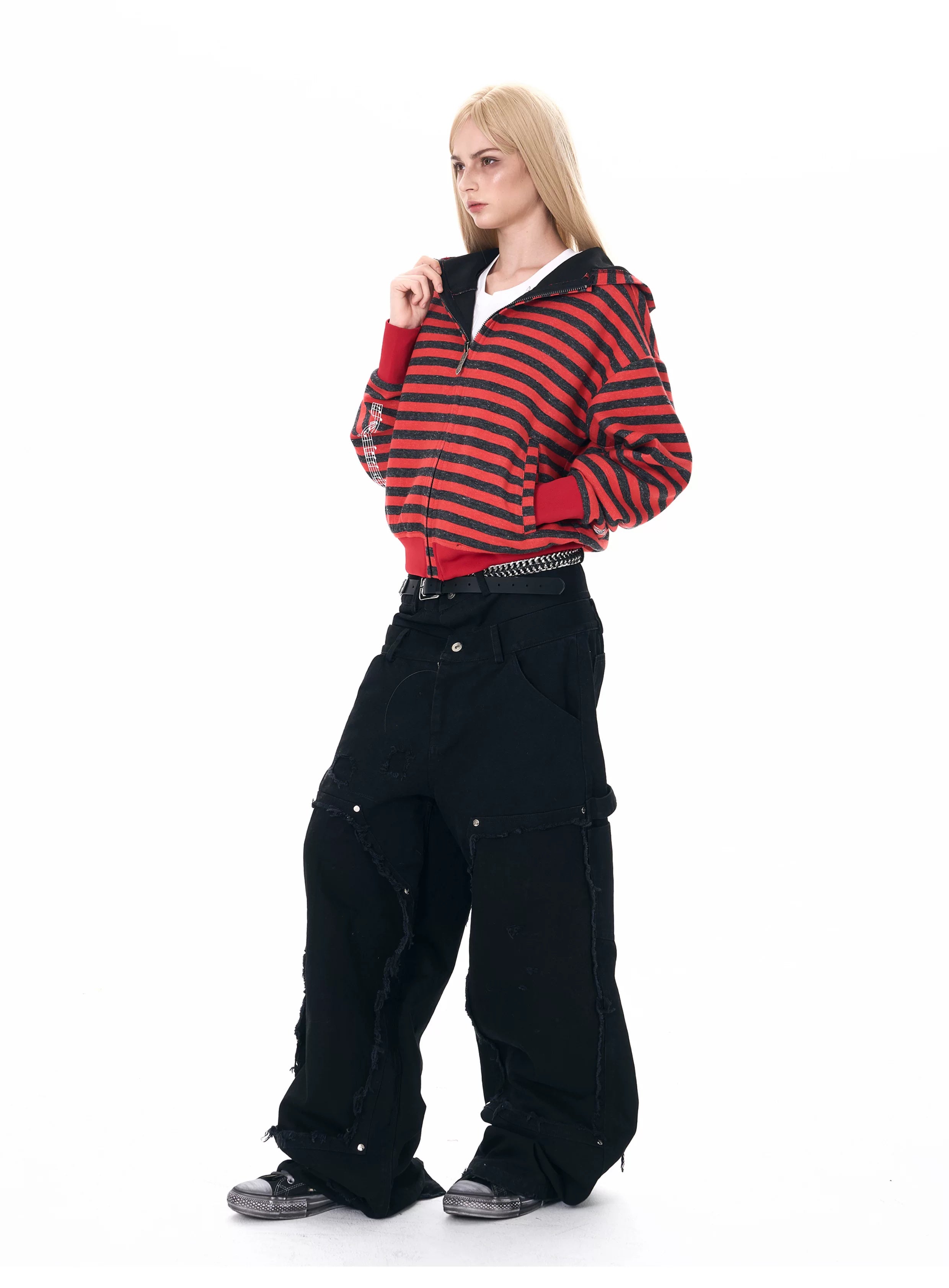 Men's Crop Motor Embroidered Striped Hoodie