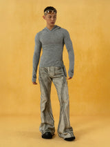 Men's Vintage Grey Distressed Flare Jeans