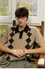 Men's Summer Contrast Diamond Knit Polo