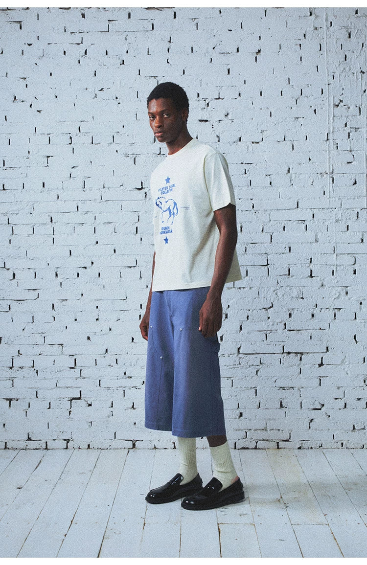 Washed Indigo Cargo Cropped Pants