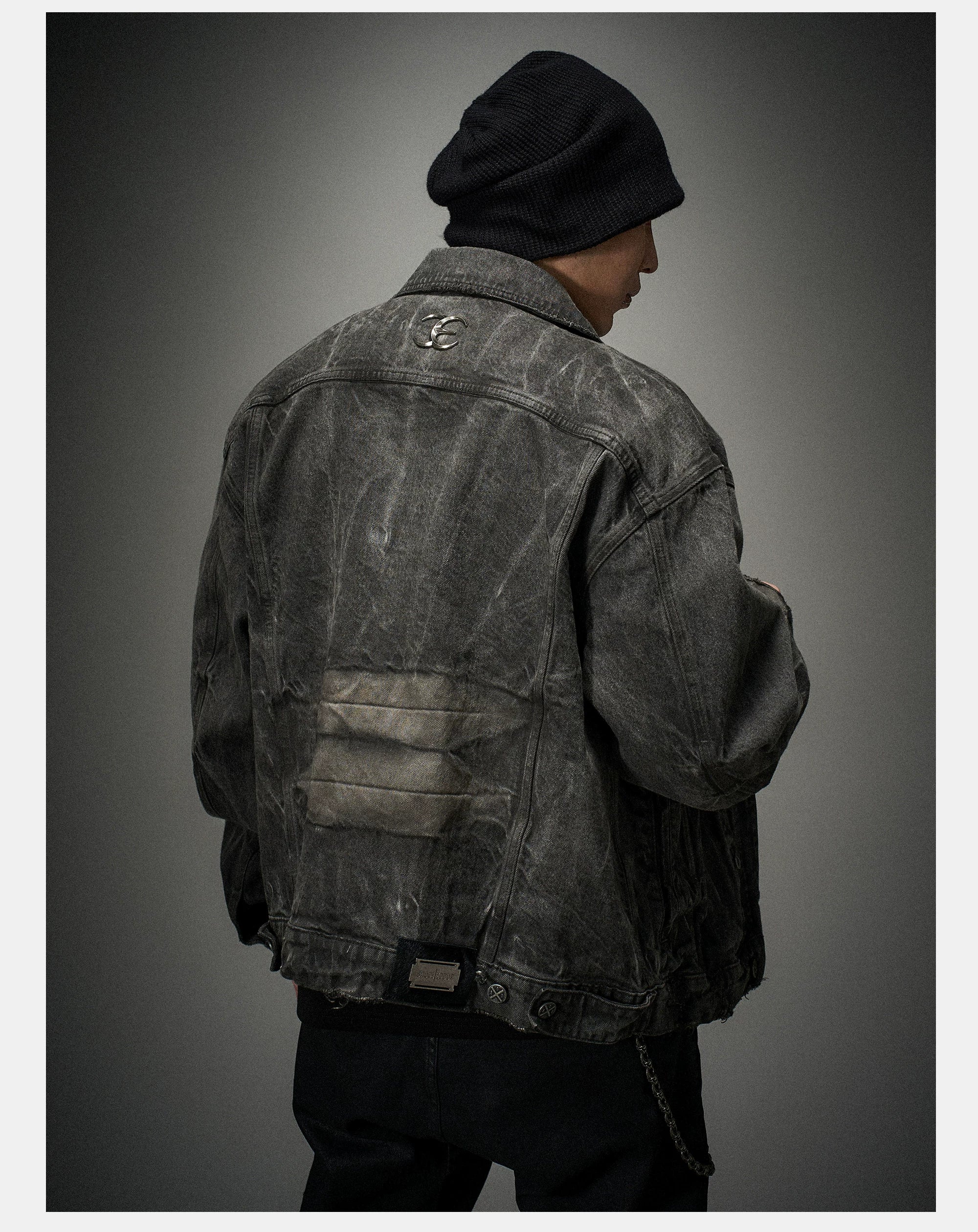 Loose Heavy Washed Distressed Denim Jacket