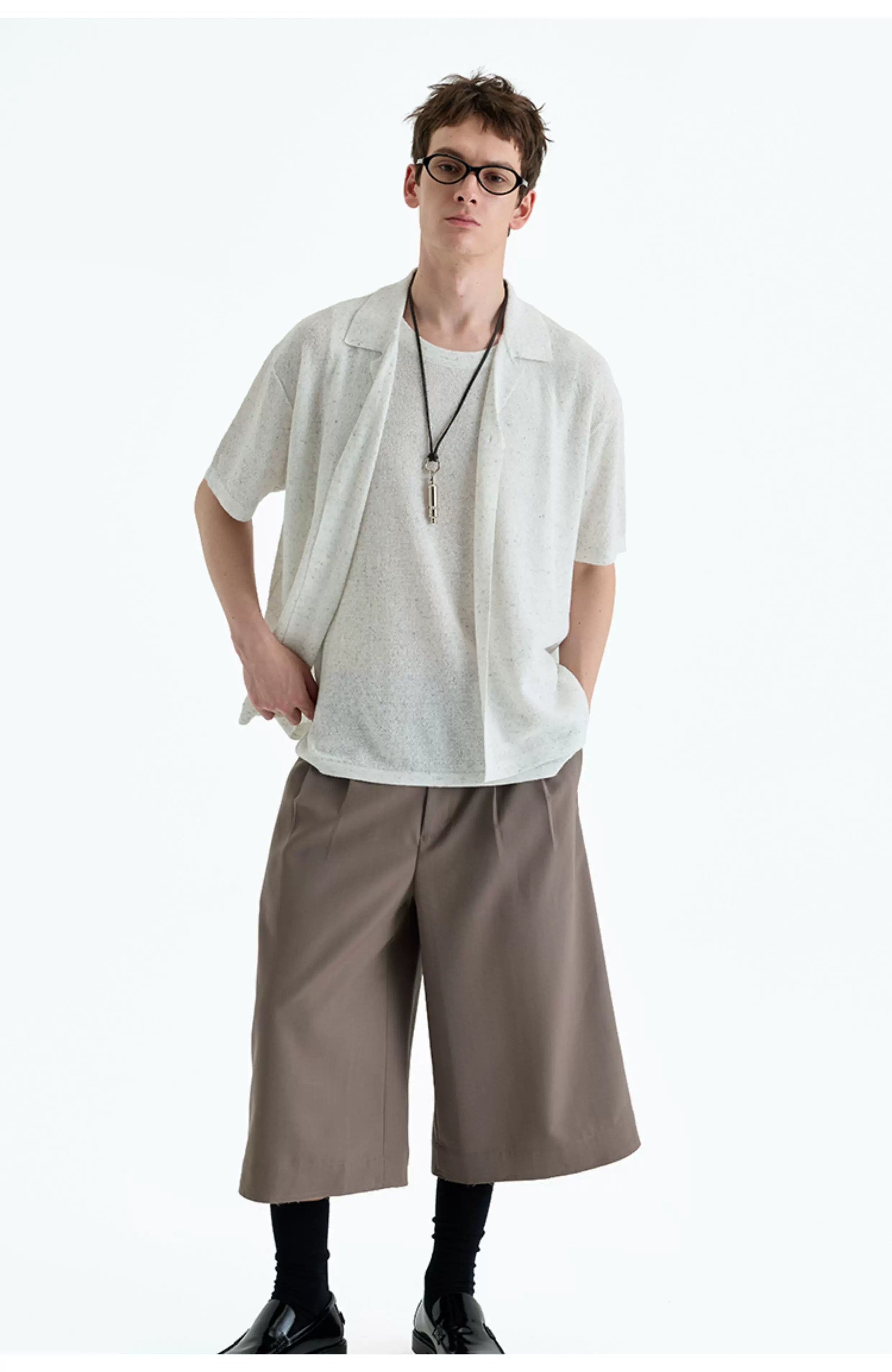 Collared Linen Blend Knit Cardigan