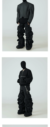 Black Pleated Wide Leg Casual Pants