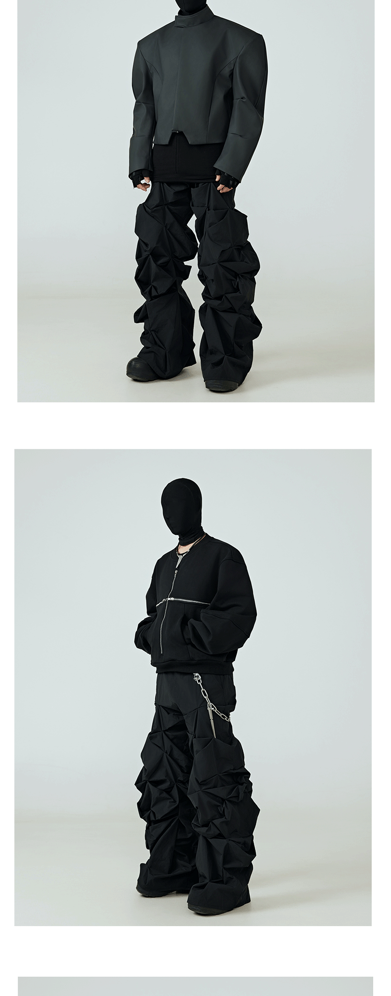 Black Pleated Wide Leg Casual Pants