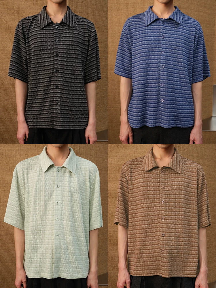 Loose Striped Knit Short-Sleeve Shirts