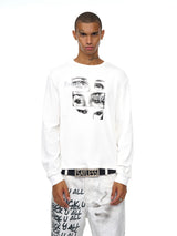 Men's White Eye Print Knit Sweatshirt