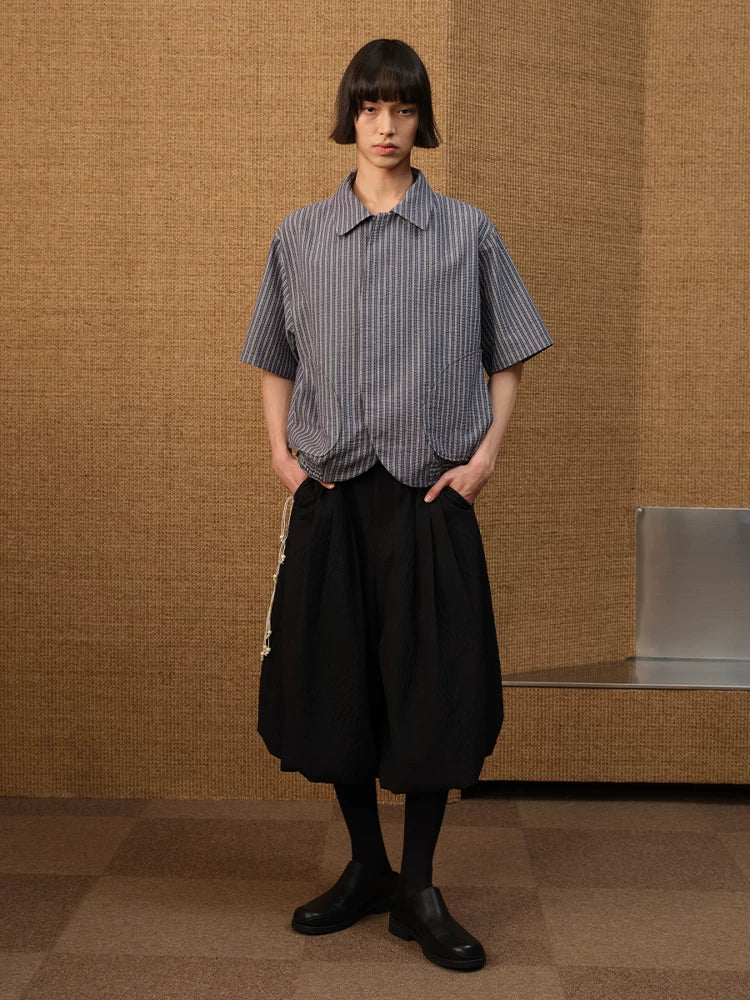 Dark Blue Striped Ruched Shirt