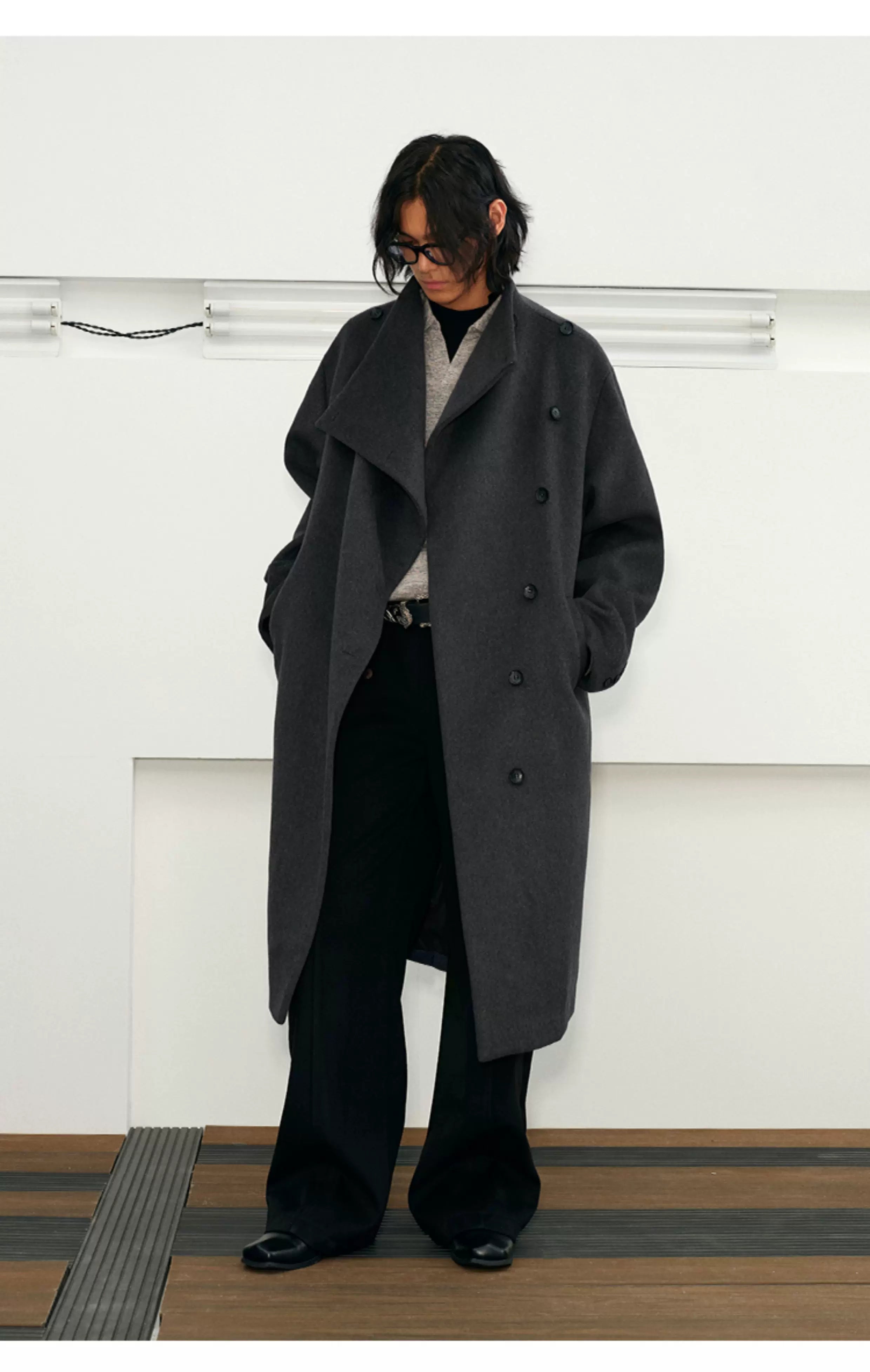 Men's Long Wool Shawl Coat